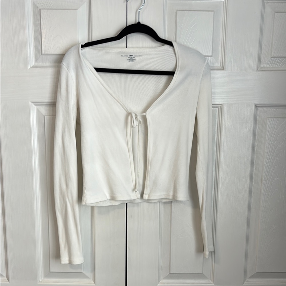 Brandy Melville White long sleeve tie top